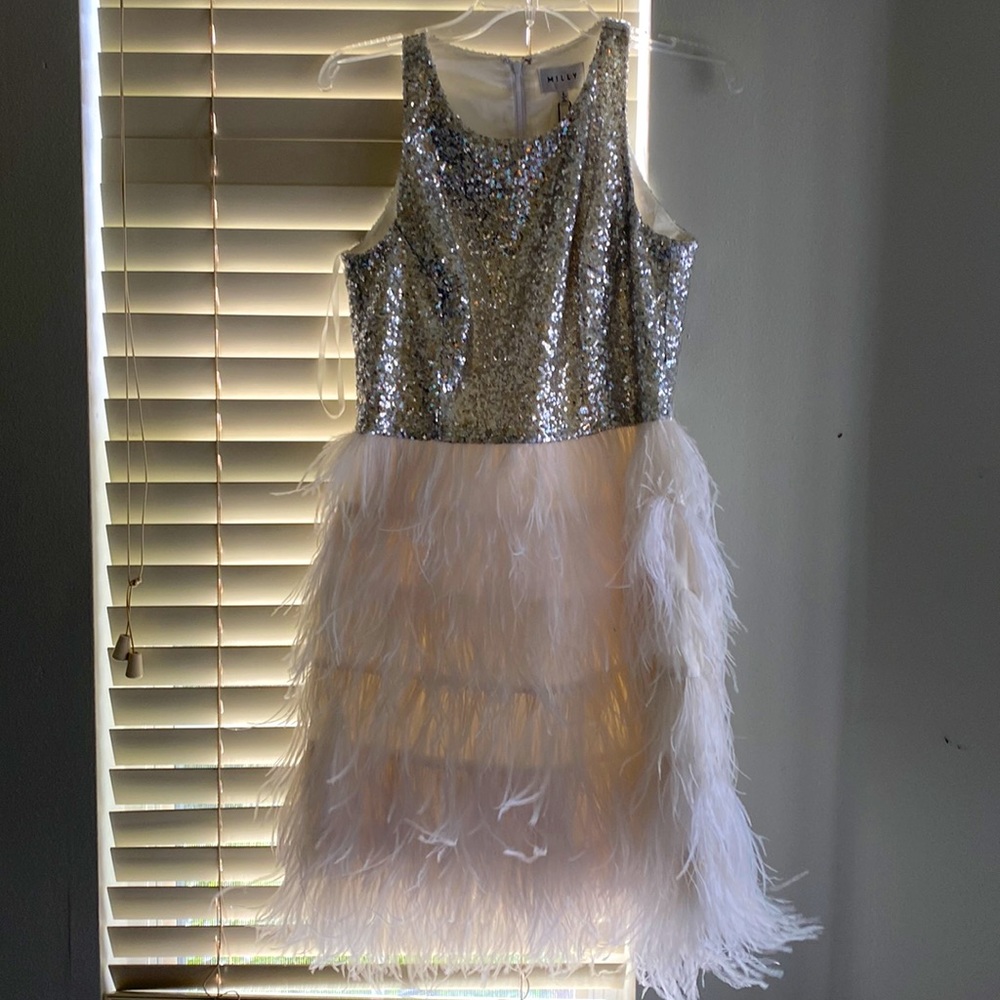MILLY Dress Sequin top feather bottom